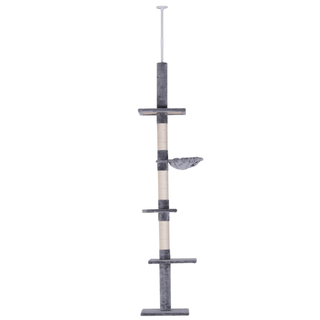 Pawhut árbol rascador fijado al techo ajustable 5 niveles beige y gris para gatos