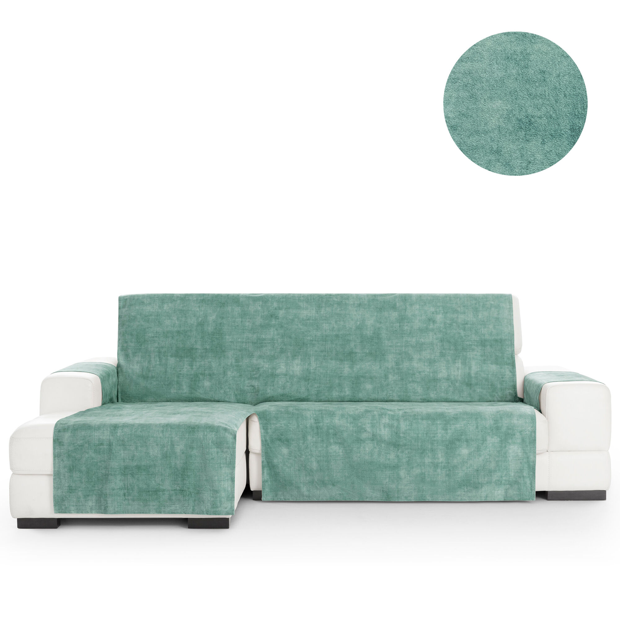 Cubre Sof&aacute; Protector Antimanchas acabado aterciopelado Verde Chaise Longue Izquierdo Extra 290 cm (300-350 cm), , large Imagen numero 1