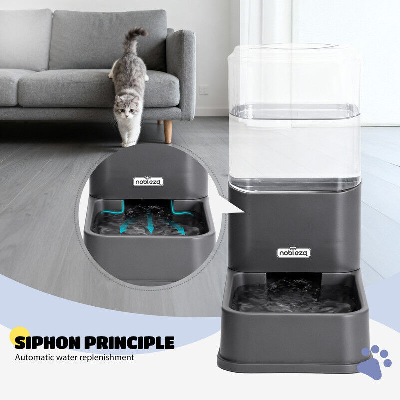 Nobleza Dispensador Autom&aacute;tico para Perros y Gatos, Comedero y Bebedero por Gravedad, Dep&oacute;sito Transparente, Sin Electricidad, Gris, , large Imagen numero 3