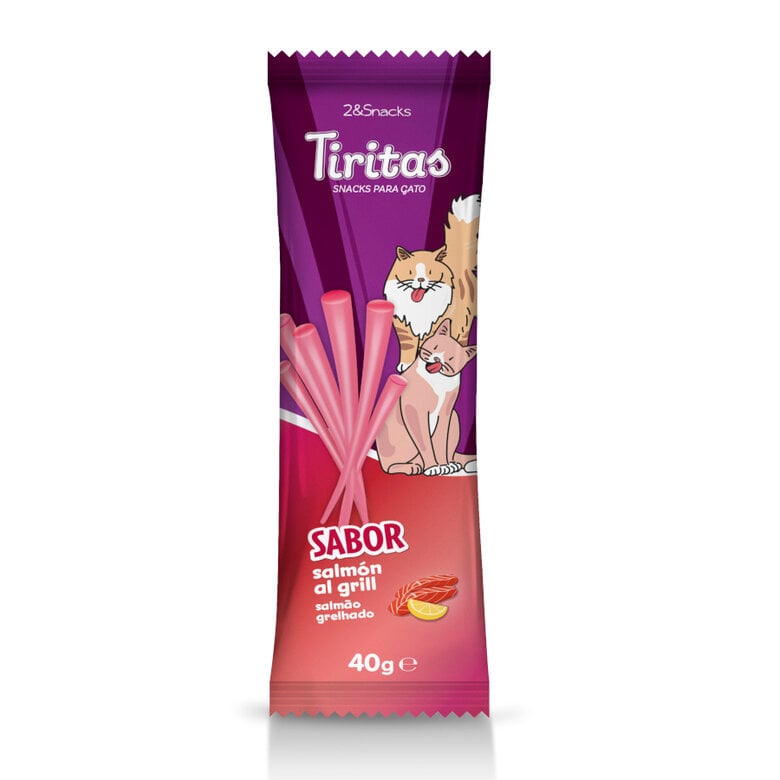 4 bolsitas x 40 g 2&Snacks Tiritas de Salmón al Grill para gatos ¡Pack ahorro!