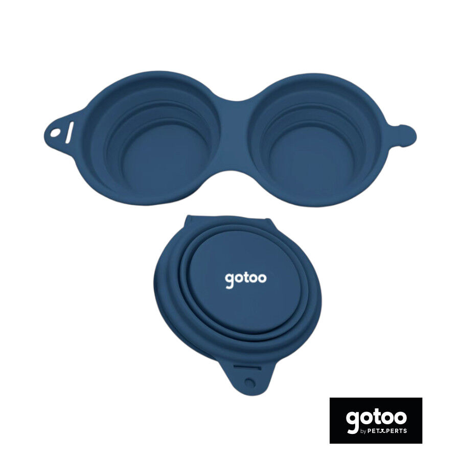 Gotoo Comedero Port&aacute;til Doble de Silicona Azul para perros y gatos, , large Imagen numero 2