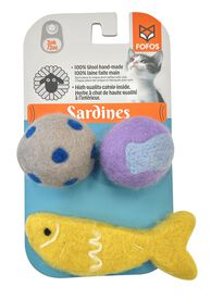 FOFOS | Juguete de Lana &ndash; 2 Pelotas y 1 Sardina (Pack de 3) (Colecci&oacute;n Sardina) - Para Gato