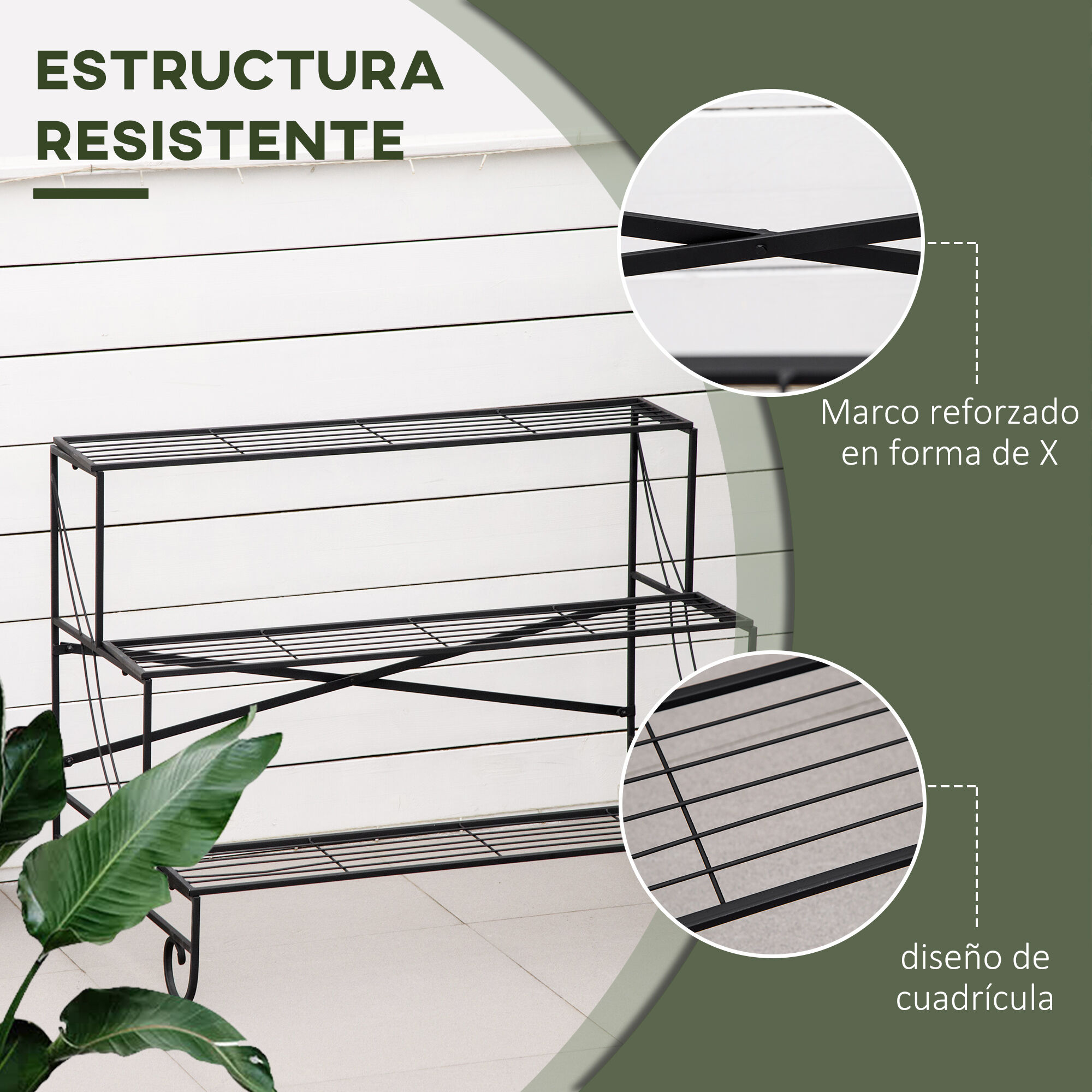 Outsunny Estanter&iacute;a para Plantas de Metal de 3 Niveles Soporte de Flores en Forma Escalera Macetas Multifuncional para Decoraci&oacute;n Interiores y Exteriores 95x63x72 cm Negro, , large Imagen numero 5