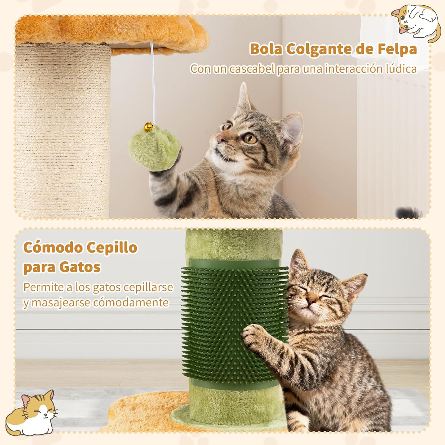 COSTWAY &Aacute;rbol Rascador para Gatos 60cm, Dise&ntilde;o Flores, Torre Peque&ntilde;a para Gatitos con Cama Acolchada de Tela Plush, Poste Rascador de Sisal, Bola Colgante, &Aacute;rbol Pequ&ntilde;o para Gatos, Interior (Amarillo), , large Imagen numero 4