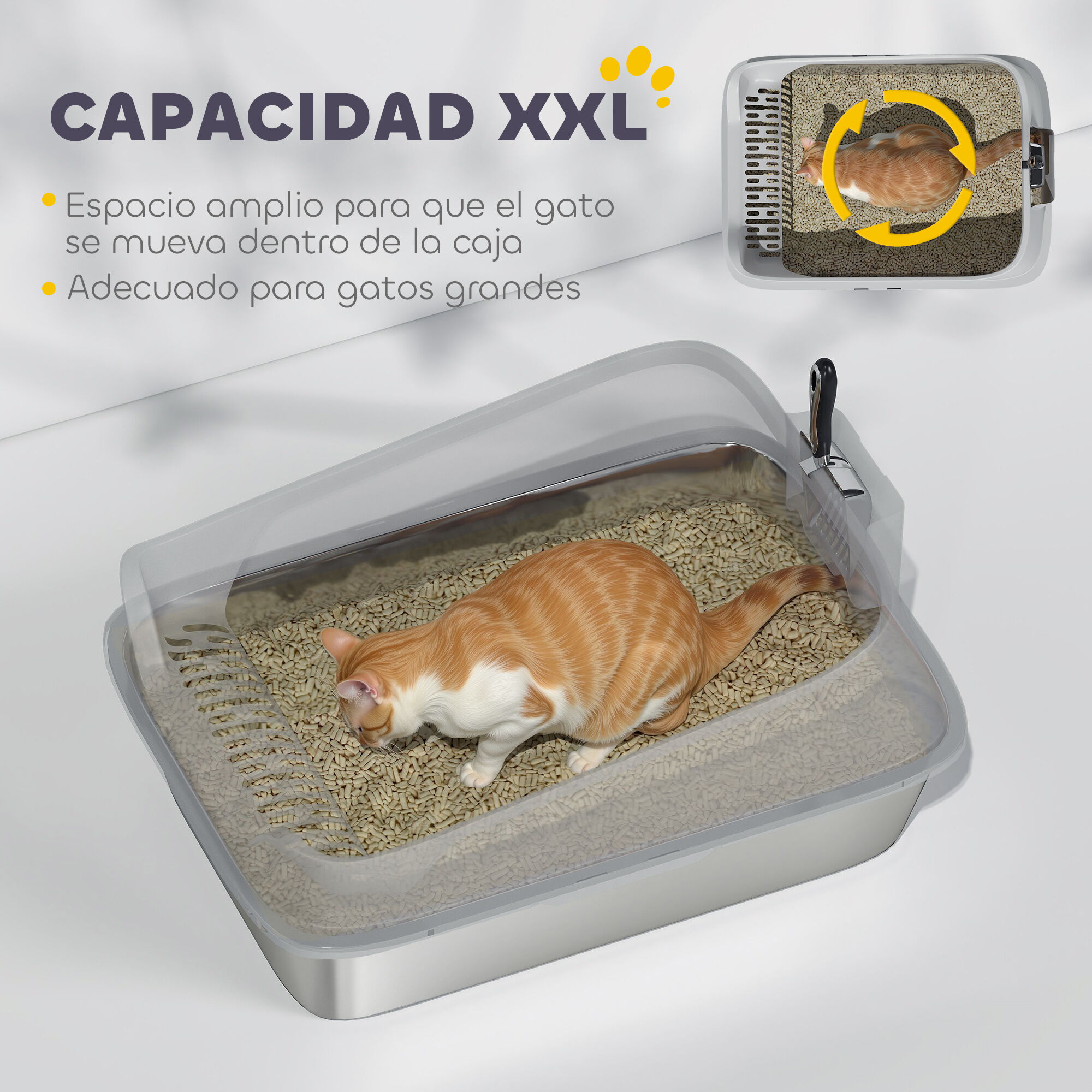 PawHut Arenero para Gatos de Acero Inoxidable XXL Caja de Arena para Gatos Arenero con Borde Alto Pala Fácil de Limpiar Prueba de Fugas 70x50x30 cm Gris thumbnail