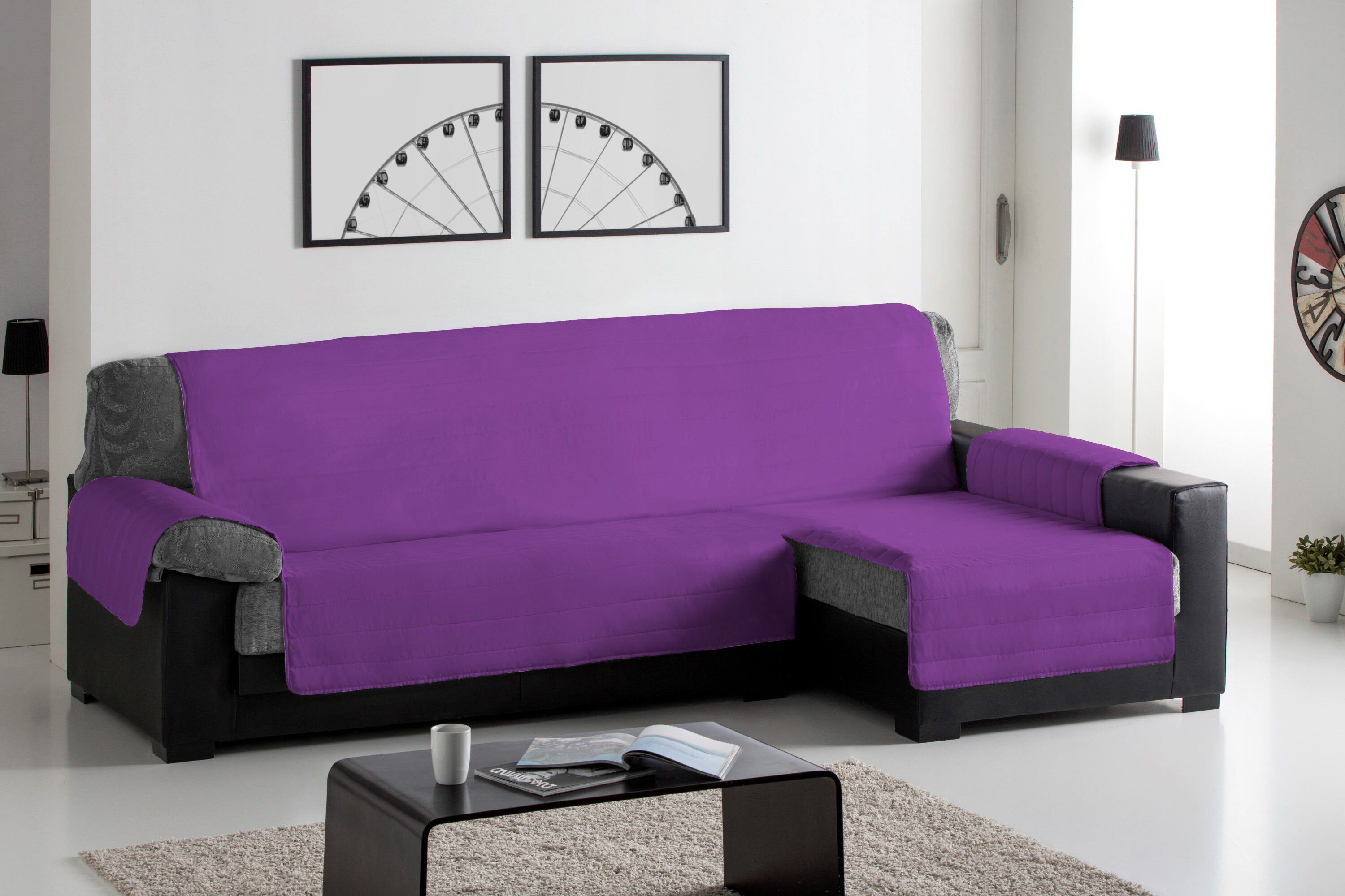 Cubre Sofa Acolchado Chaise Longue Derecho color Fucsia, , large Imagen numero 2