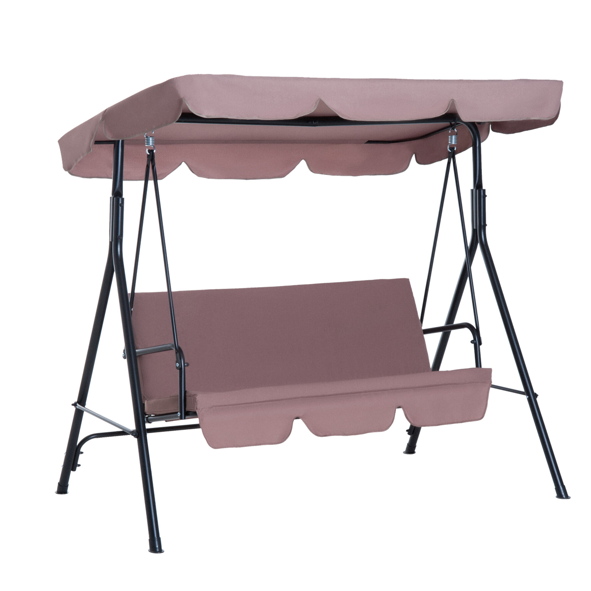 Outsunny Columpio de Jard&iacute;n de 3 Plazas Silla Balanc&iacute;n con Parasol Techo Ajustable en &Aacute;ngulo Impermeable para Exterior Terraza Balc&oacute;n Carga M&aacute;x. 200 kg Acero 172x110x153 cm Marr&oacute;n, , large Imagen numero 1