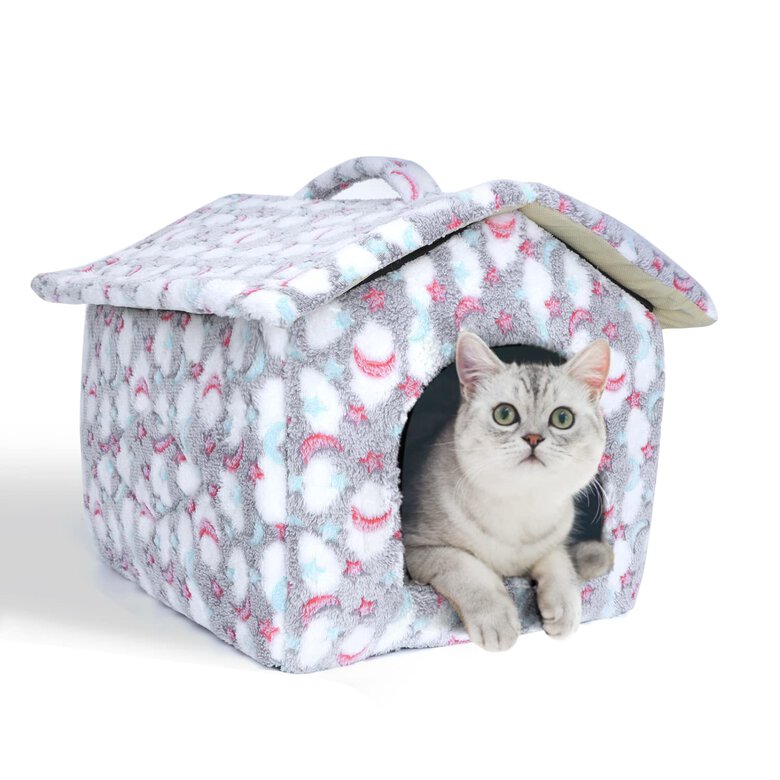 Nobleza Cama Gato Cueva Suave Nido Cueva para Perros Gatos Casa para Perro con Cojín Extraíble y Lavable,Cálido Felpa Cama Cojin Interior Invierno para Perro y Gato Medianos Pequeños,(M) L48*W45*H39CM ,Gris