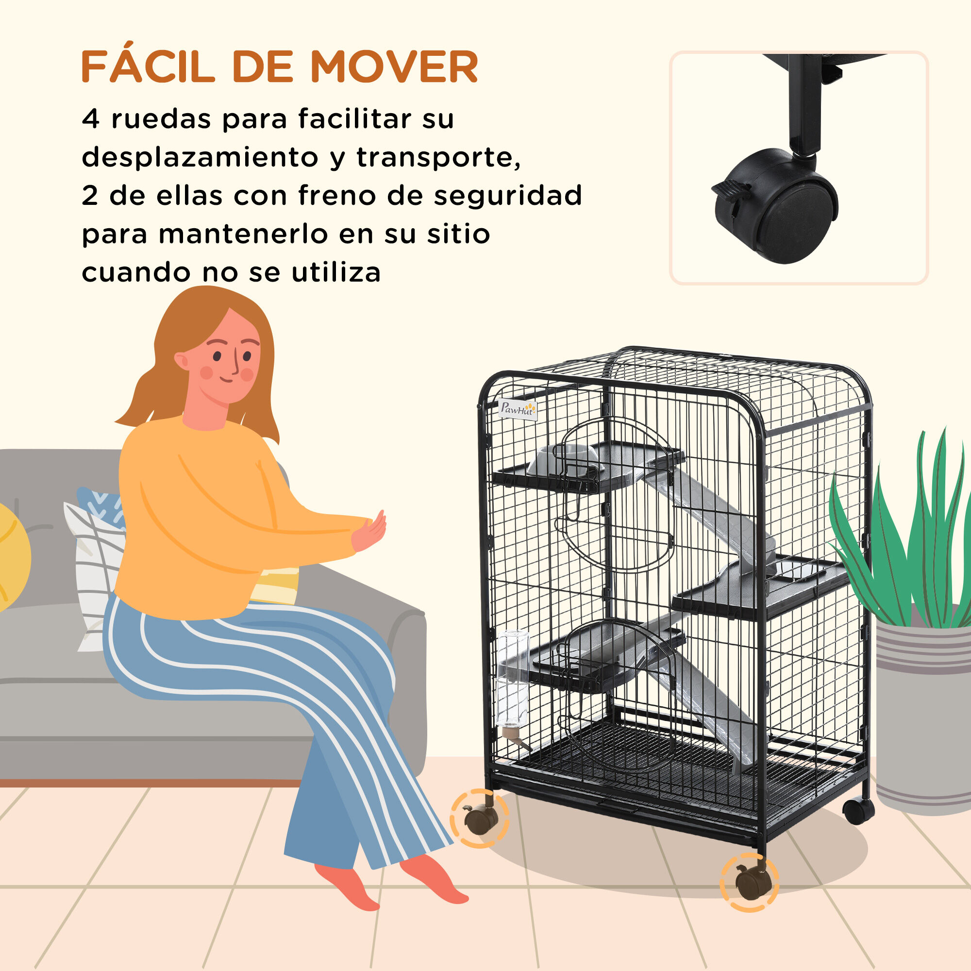 PawHut Jaula para Roedores con 2 Puertas 3 Plataformas Bandeja Extraíble Comedero y Bebedero para Conejos Cobayas Negro thumbnail