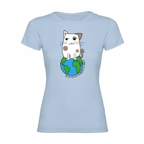 Camiseta mujer &quot;Un día mi gato dominará el mundo&quot; color Azul thumbnail