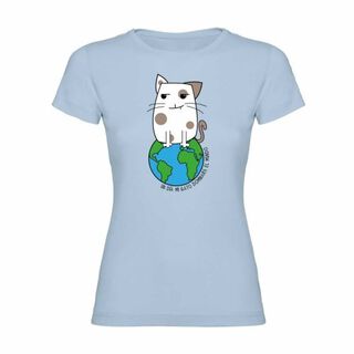 Camiseta mujer "Un día mi gato dominará el mundo" color Azul