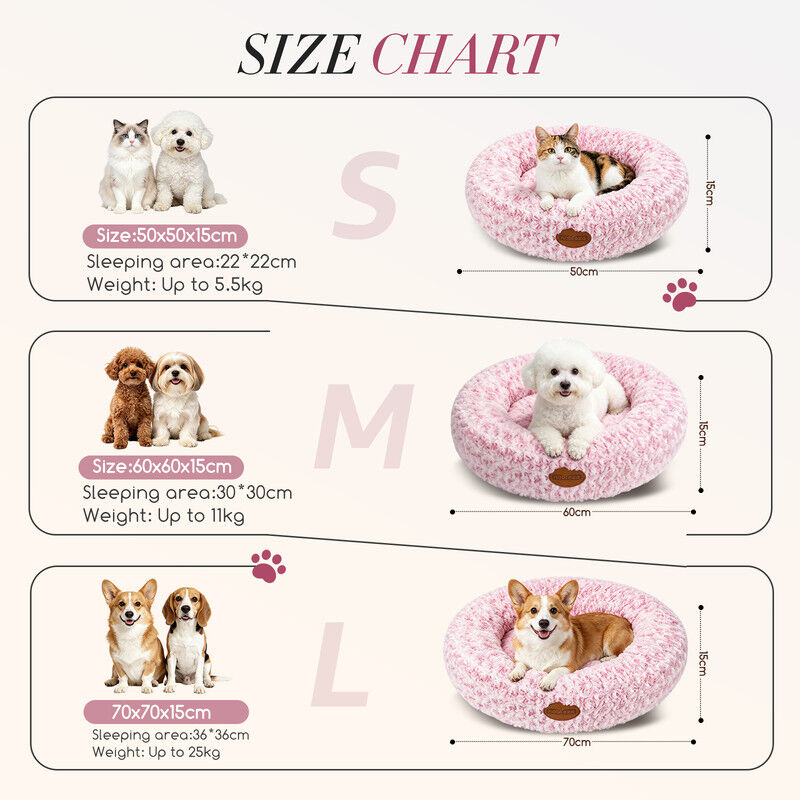 Nobleza Cama Redonda para Gatos y Perros Peque&ntilde;os/Medianos (&Oslash; 60 cm) - Coj&iacute;n Donut Antiestr&eacute;s de Felpa Suave con Textura Rosas, Cama Lavable e Antideslizante, Rosa, , large Imagen numero 5