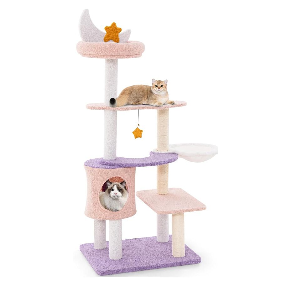 COSTWAY &Aacute;rbol para Gatos de 140cm, Rascador para Gatos con Postes Rascadores de Sisal, Condo Espacioso, Hamaca Giratoria, Zonas de Juego y Juguetes Colgantes, Centro de Actividades para Gatos, , large Imagen numero 1