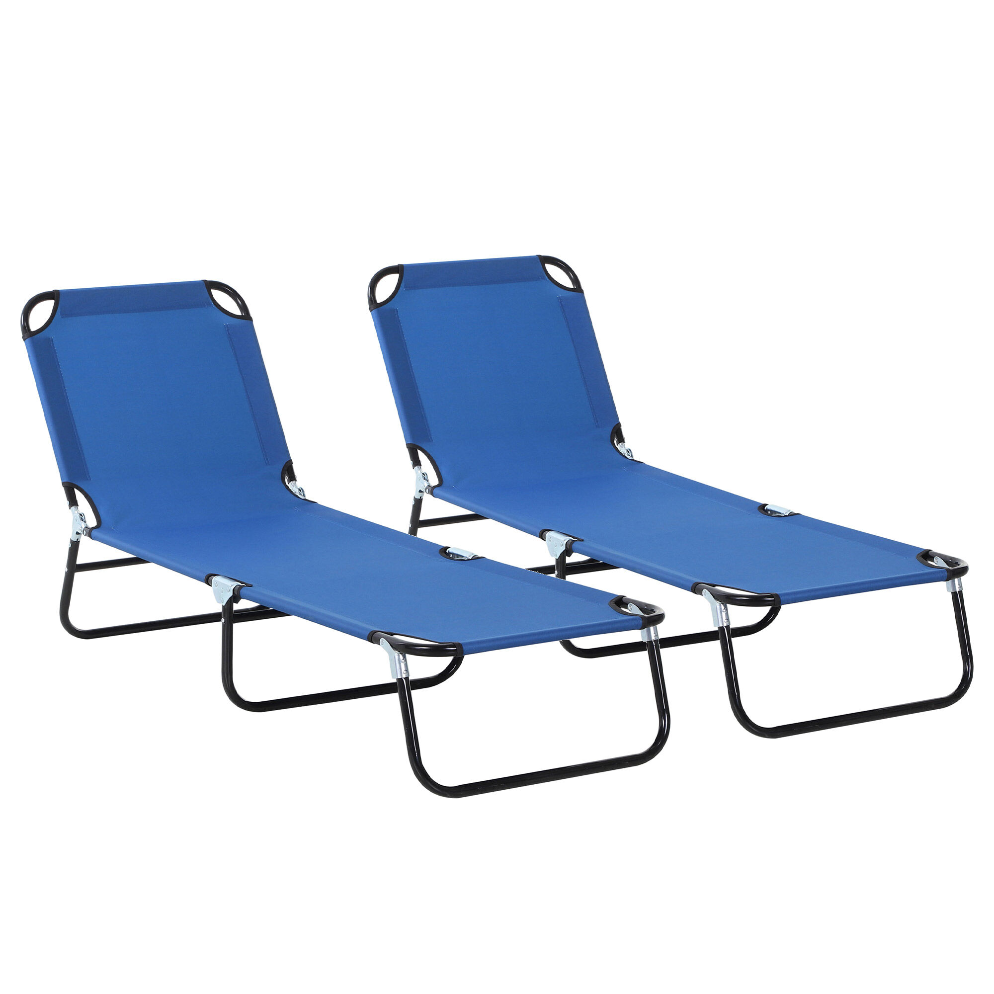 Outsunny Conjunto de 2 Tumbonas Plegables Tumbonas de Jard&iacute;n Reclinables con Respaldo Ajustable en 5 Niveles Carga 120 kg para Terraza Piscina 188x56x28 cm Azul, , large Imagen numero 1