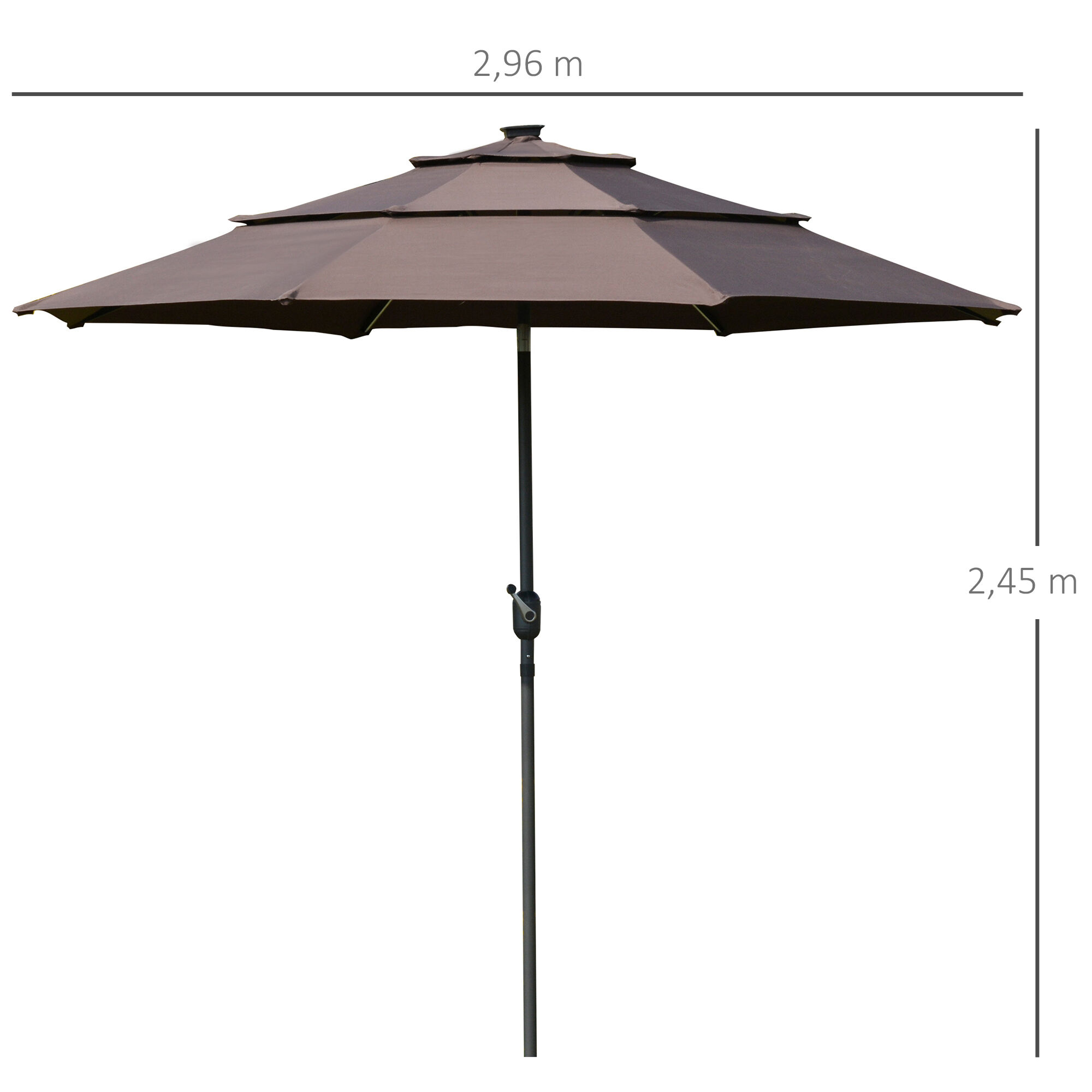 Outsunny Sombrilla de Jard&iacute;n &Oslash;300x250cm con Luces LED y Panel Solar Manivela &Aacute;ngulo Ajustable en 3 Posiciones Parasol para Patio Terraza Piscina Caf&eacute;, , large Imagen numero 3
