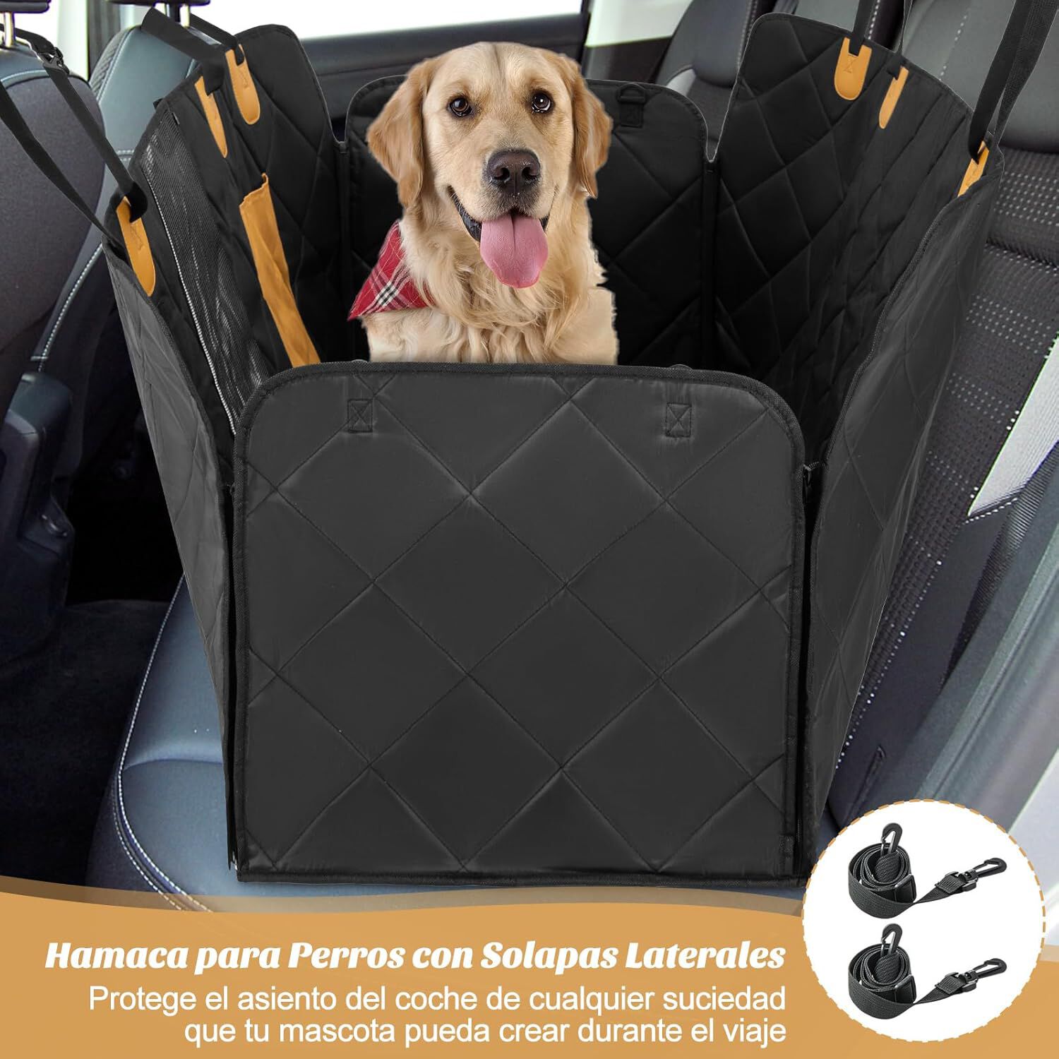 COSTWAY Cubierta de Asiento de Coche para Perros Peque&ntilde;os y Medianos, Cubierta para Asiento Trasero con Ventana de Malla, Cintur&oacute;n/Almohadilla, Funda de Asiento para Coche (135 x 46 x 55 cm), , large Imagen numero 2