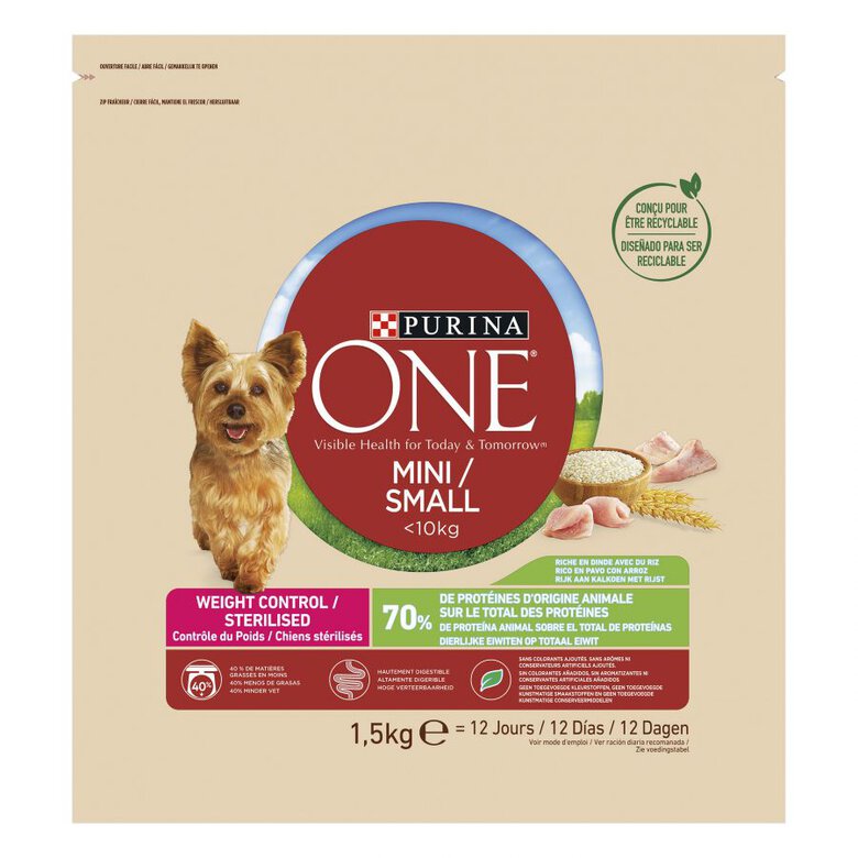 Purina One Adult Mini Weight Control Sterilised Pavo y Arroz pienso para perros  , , large image number null