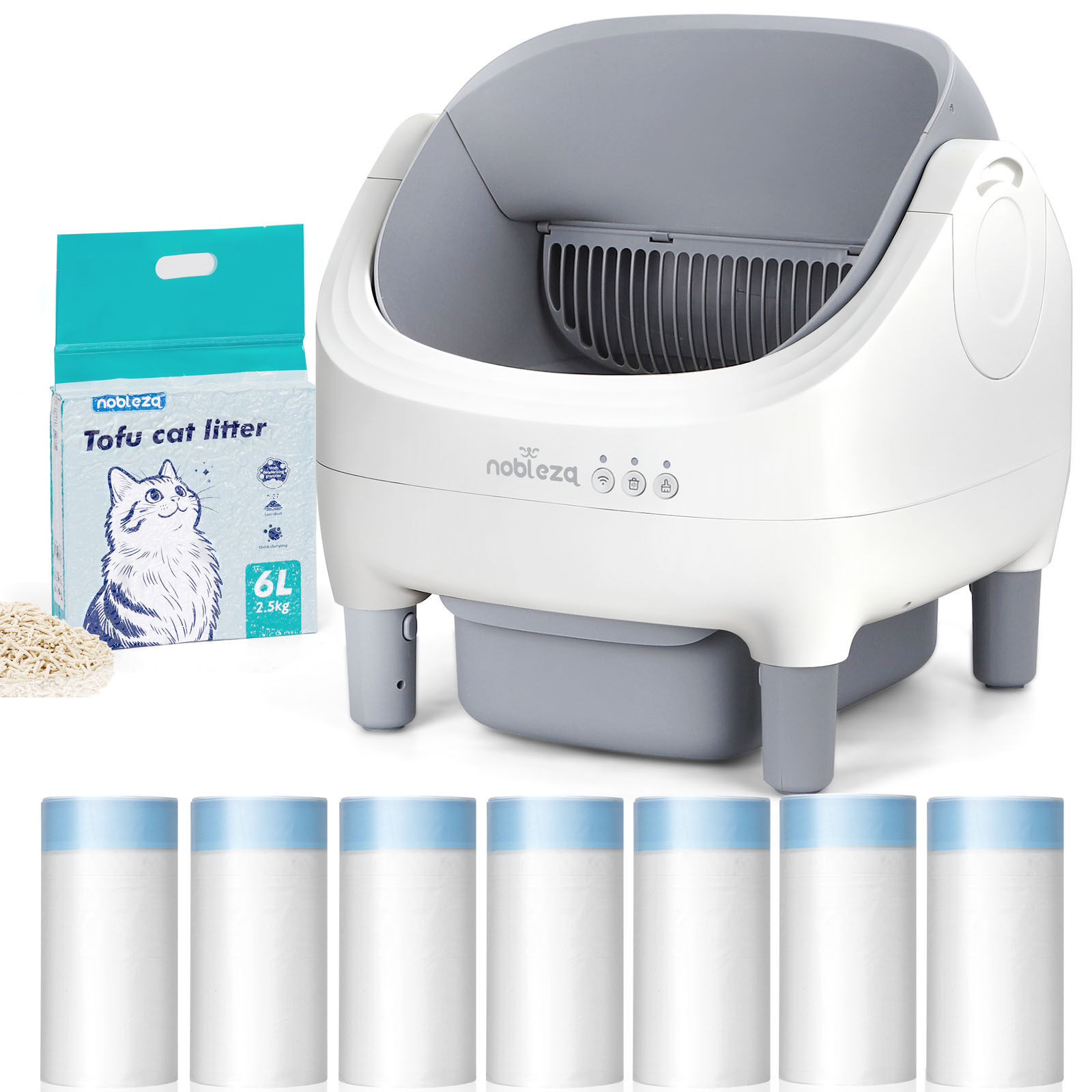 Nobleza Arenero Autolimpiable SL03 para Gatos - Caja de Arena Autom&aacute;tica con Control por App, Dise&ntilde;o Abierto, Gran Capacidad, Incluye 7 Rollos de Bolsas y 2.5kg Arena de Tofu Natural, , large Imagen numero 1
