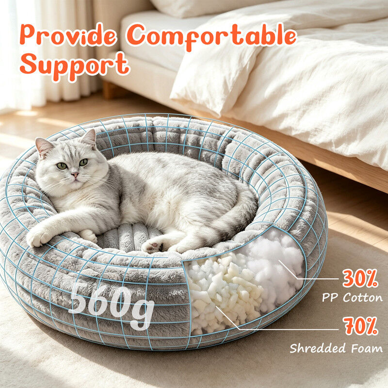 Nobleza Cama Redonda para Gatos y Perros Peque&ntilde;os (55 x 9 cm) - Coj&iacute;n de Franela Jacquard Suave y Mullido, Nido T&eacute;rmico e Antiestr&eacute;s Lavable con Base Antideslizante para Mascotas, Gris, , large Imagen numero 5