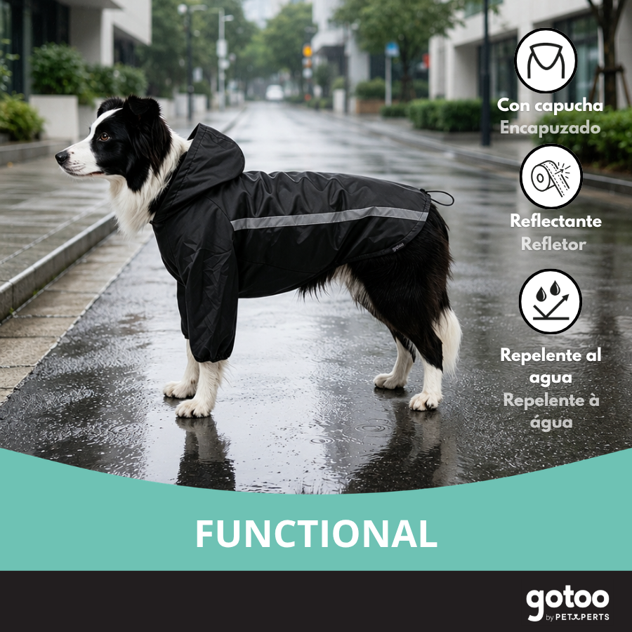 Gotoo Abrigo Impermeable Reflectante Negro para perros, , large Imagen numero 6