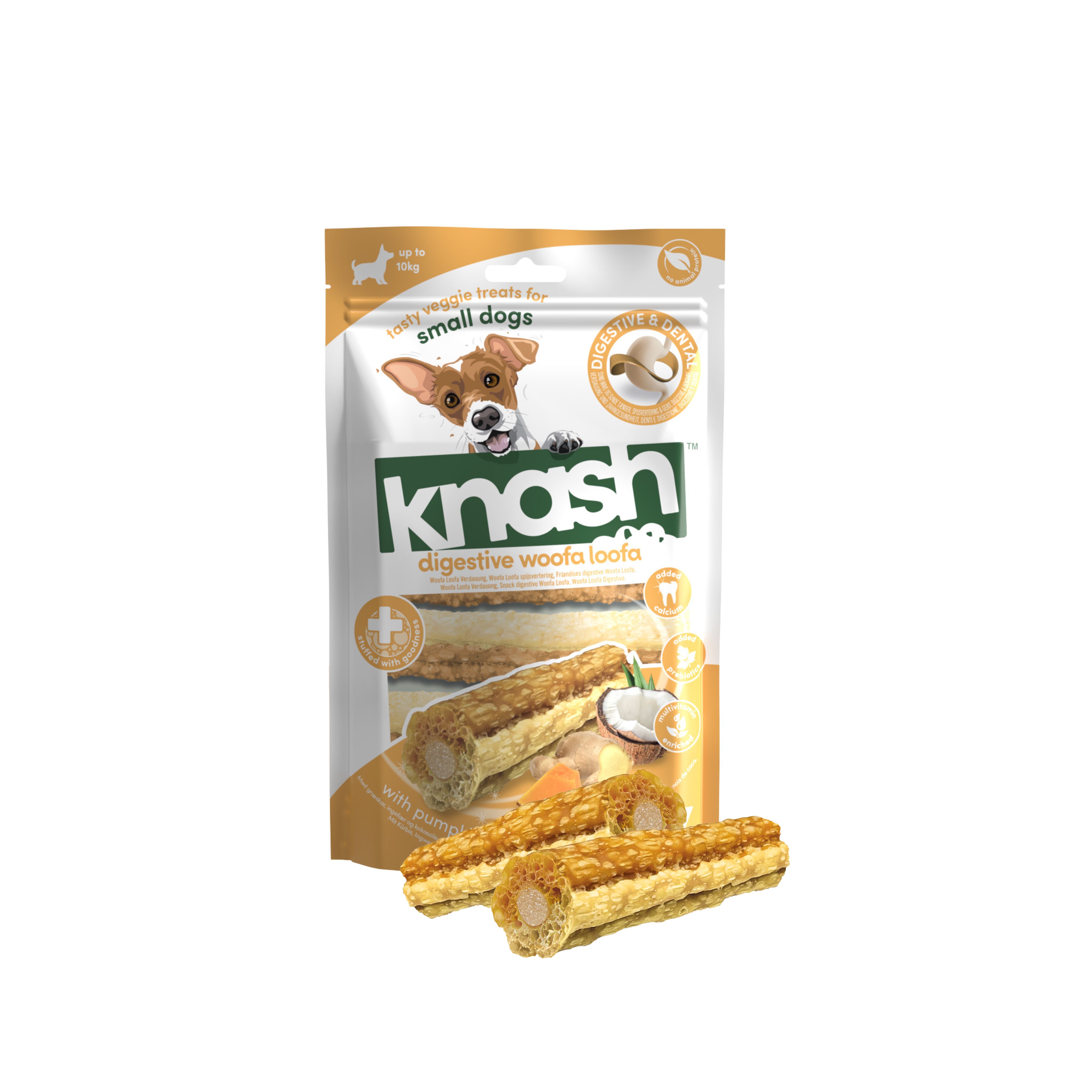 KNASH SNACK DIGESTIVE DE CALABAZA, JENGIBRE Y COCO PERRO S o M, 2 bolsas x 7 uds, , large Imagen numero 2