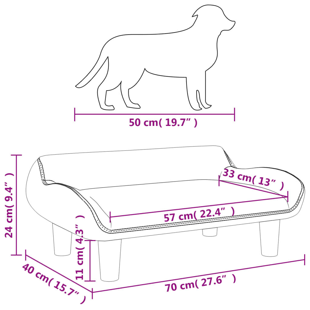 vidaXL Cama para perros de terciopelo gris claro 70x40x24 cm, , large Imagen numero 7