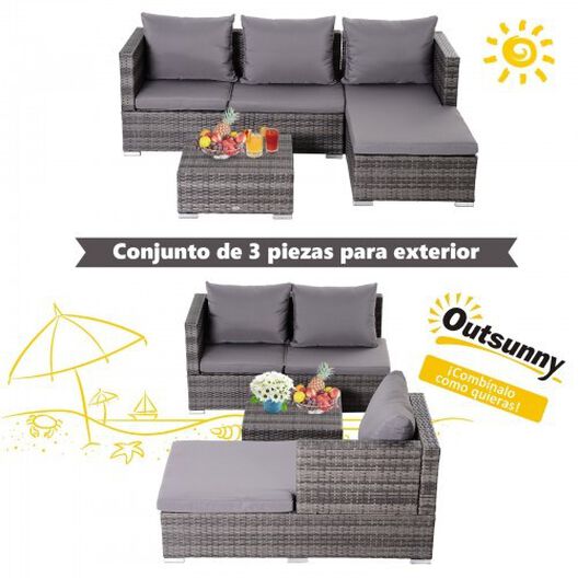 Chaise Longue y mesa para jardín Outsunny color Ratán, , large image number null