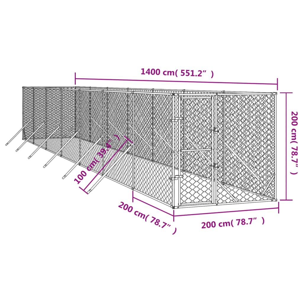 vidaXL Perrera de exterior acero galvanizado plateado 4x4x2 m, , large Imagen numero 22