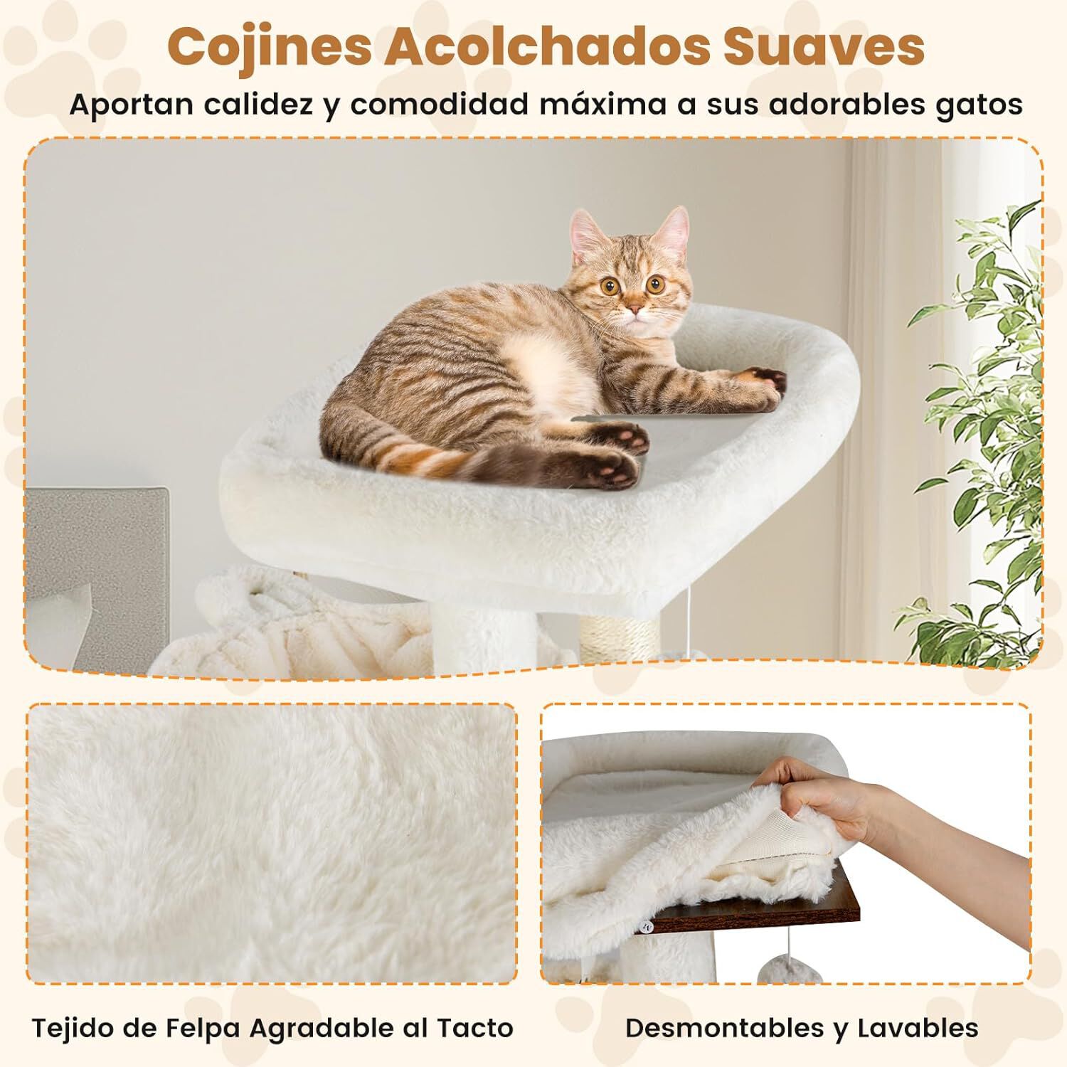 COSTWAY Mueble Arenero para Gatos, &Aacute;rbol Rascador para Gatos con Caja de Arena, 2 Hamacas, Mirador, Postes y Alfombrillas para Rascar, Comederos, Torre Rascador para Gatitos, 87x45x161 cm, Industrial, , large Imagen numero 3