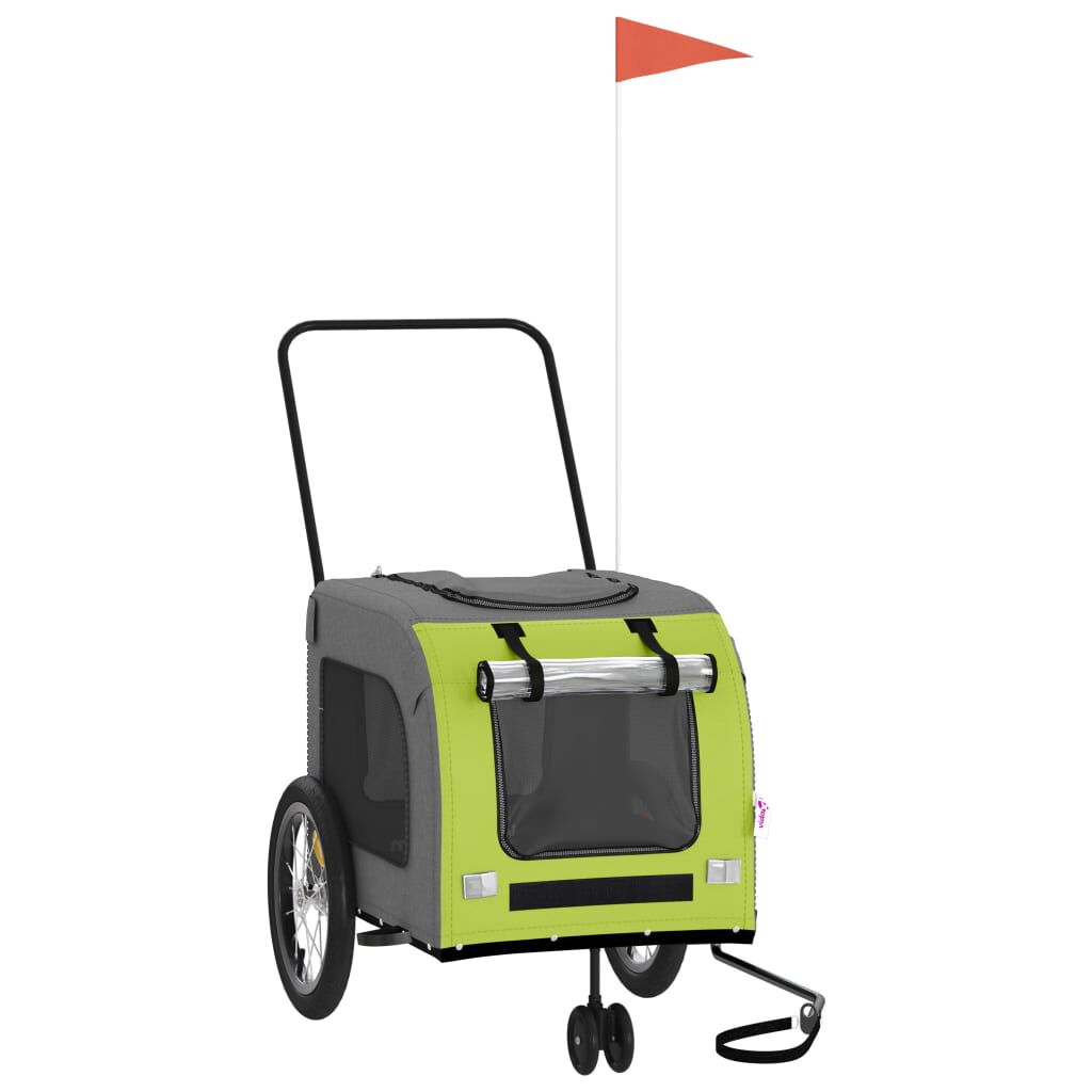 vidaXL Remolque de bicicleta mascotas hierro tela Oxford verde gris, , large Imagen numero 1