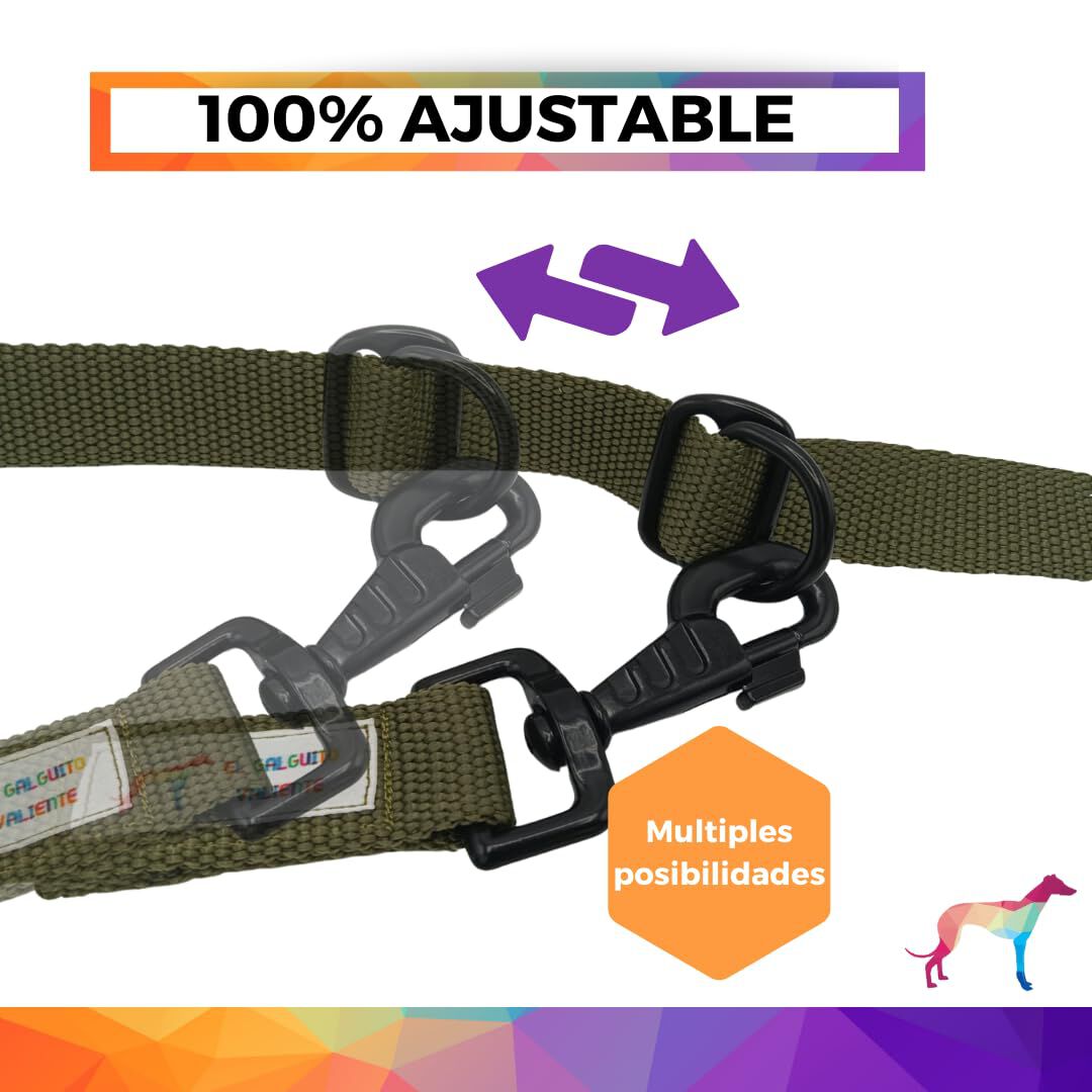 EGV - Correa multiposicion perro con doble asa de neopreno. Correa perro manos libres de 2,50 metros de longitud. (Verde militar), , large Imagen numero 3