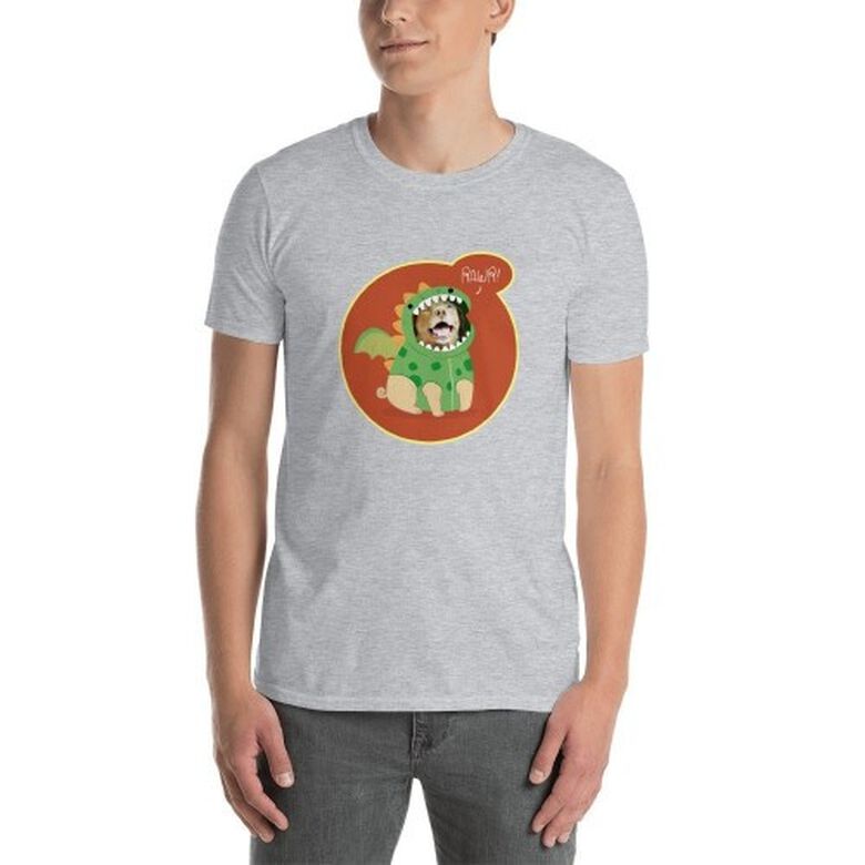 Maschochula camiseta hombre dino personalizada con tu mascota gris thumbnail