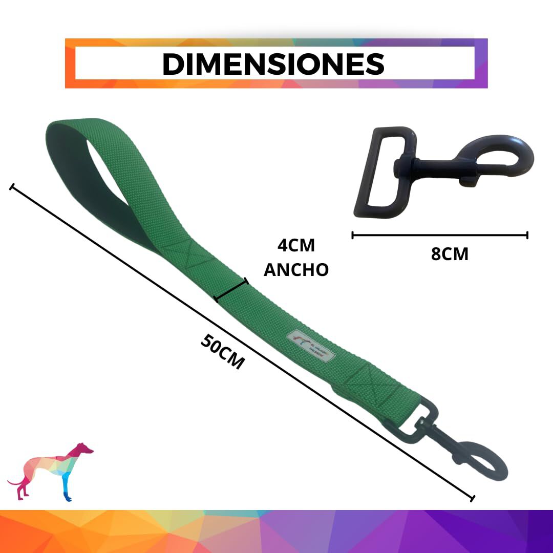 EGV - Correa corta perro 4cm ancho, asa neopreno y mosquet&oacute;n reforzado. 50cm longitud. (Verde), , large Imagen numero 2