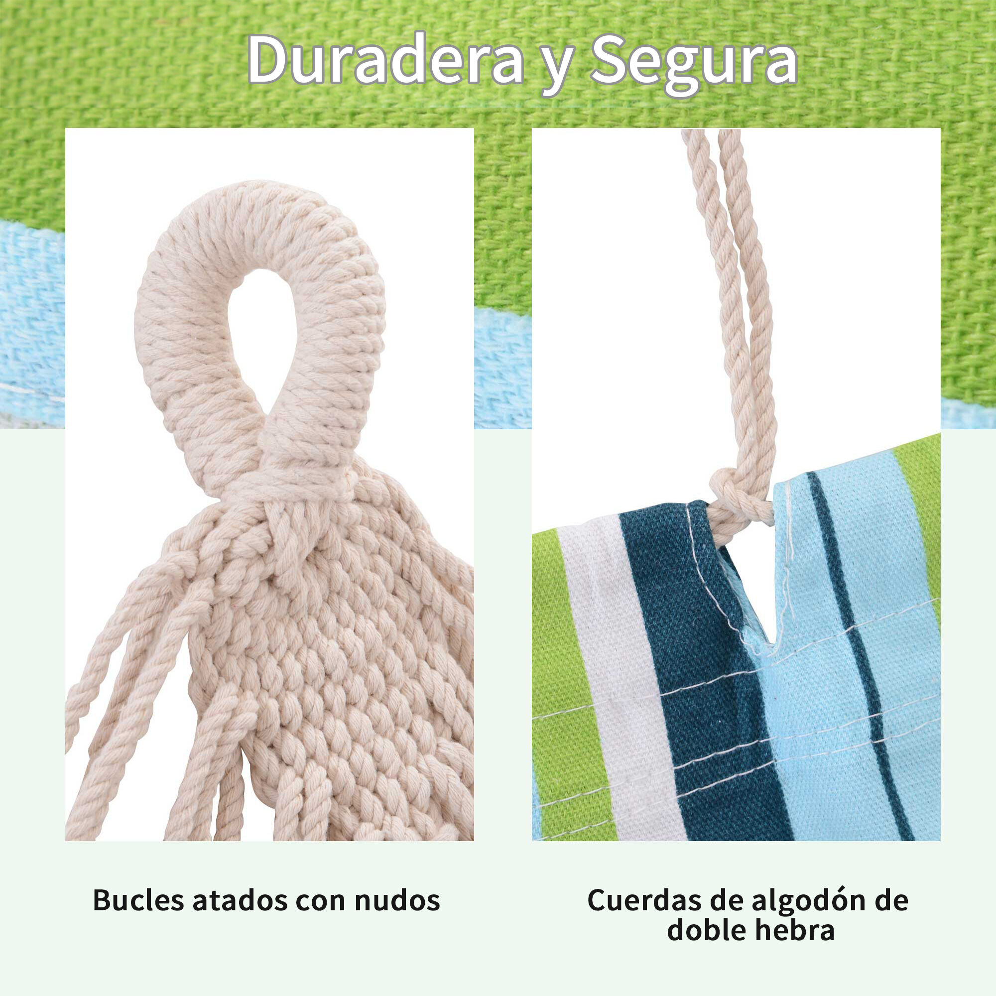 Outsunny Hamaca de Algod&oacute;n para Jard&iacute;n 200x150 cm Hamaca Colgante Port&aacute;til Carga M&aacute;x. 180 kg para Acampar Piscina Camping Rayas Multicolor, , large Imagen numero 4