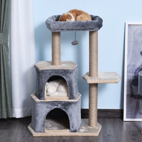 Pawhut &aacute;rbol rascador grande con plataforma gris para gatos, , large Imagen numero 2