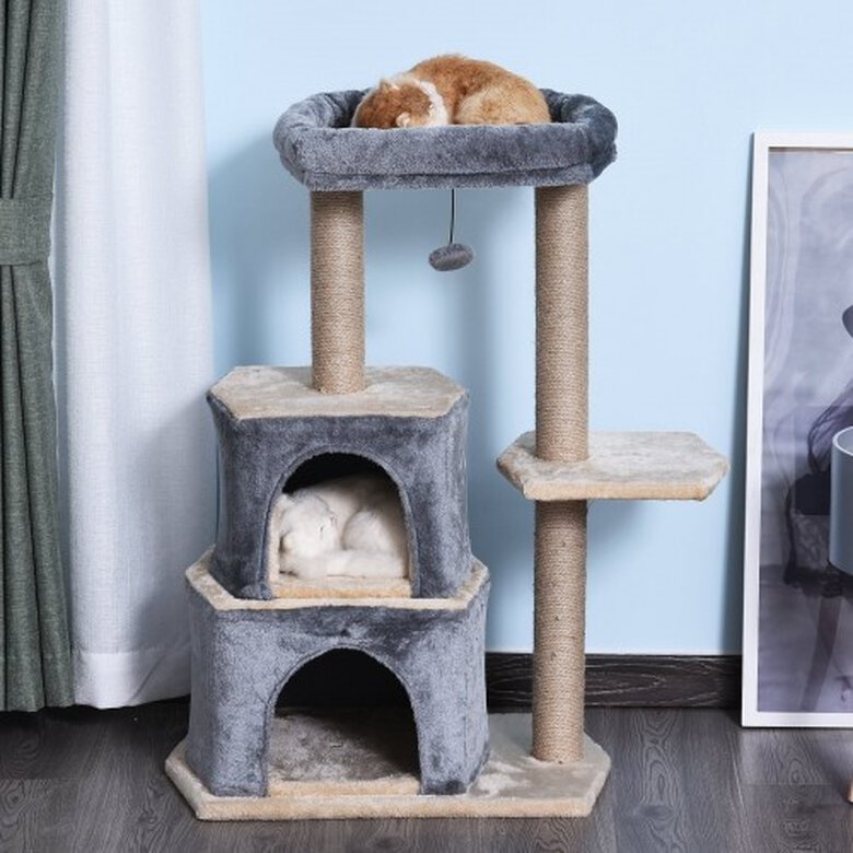 Pawhut árbol rascador grande con plataforma gris para gatos, , large image number null