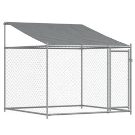 Vidaxl Jaula De Perros Techo Y Puerta Acero Galvanizado Gris para perros