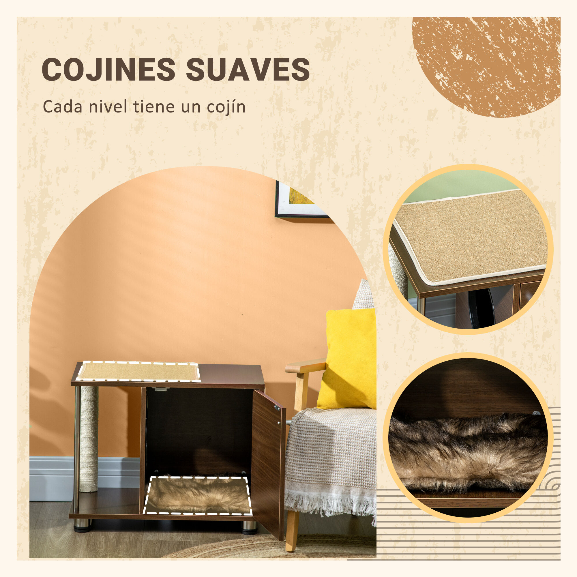 PawHut Mueble Arenero para Gatos Mesa Auxiliar con Coj&iacute;n, , large Imagen numero 5