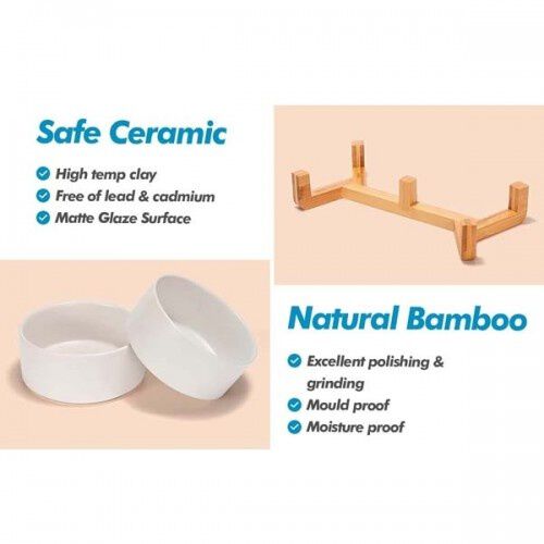 Edipets comedero de porcelana y bamb&uacute; blanco para mascotas, , large Imagen numero 2