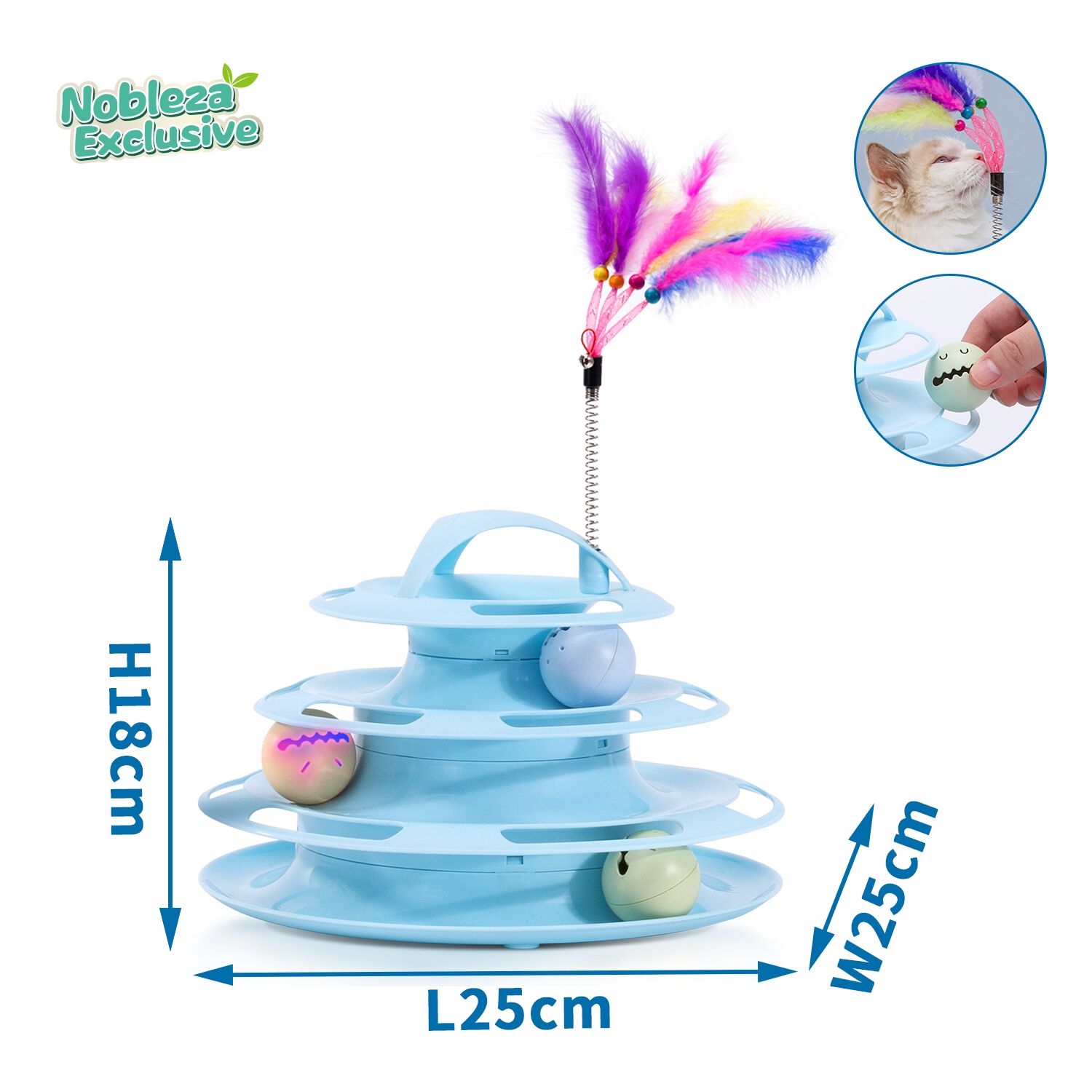 Nobleza - Juguete para Gatos, Juguetes Interactivo con Dise&ntilde;o de Torre con 3 Pelotas de 3 Niveles, Torre Interactiva Gato（25 x 12.5cm）, , large Imagen numero 2