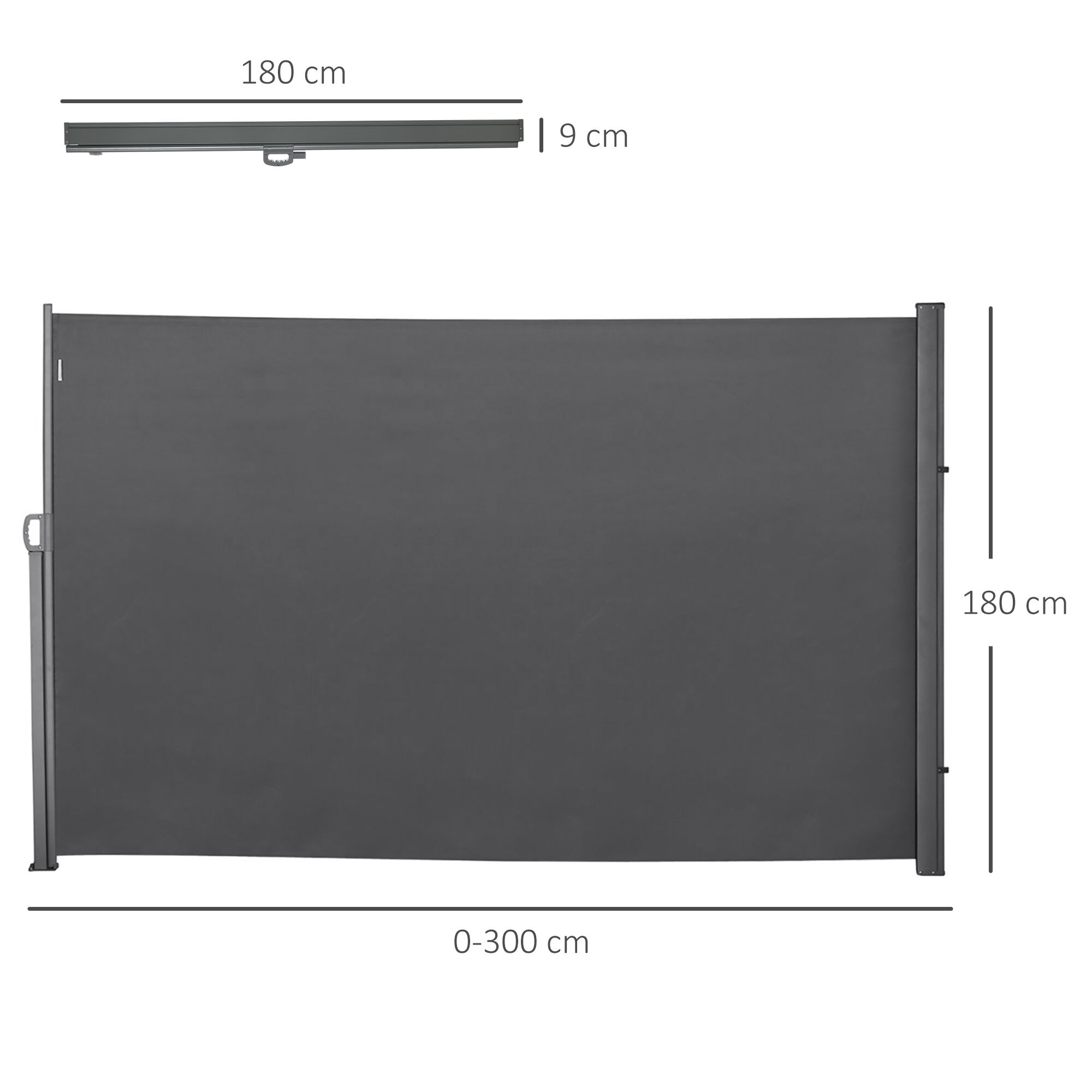 Outsunny Toldo Lateral Retr&aacute;ctil 300x160 cm Pantalla Enrollable Mampara de Privacidad y Protecci&oacute;n Solar para Jard&iacute;n Balc&oacute;n Terraza Gris, , large Imagen numero 8