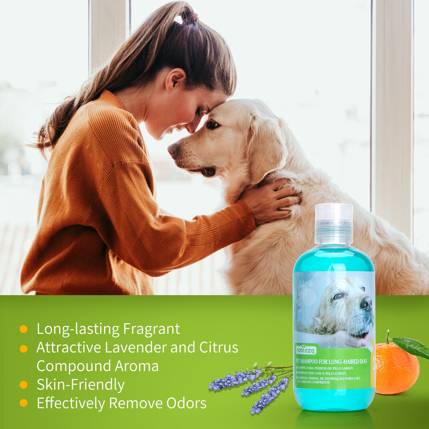 Nobleza Champ&uacute; para Perros Pelo Largo, Champ&uacute; Perros Piel Sensible y Dermatitis, champ&uacute; para perros anti olores con Extracto de Hoja de Camellia Sinernsis, Fragancia de Lavanda y C&iacute;tricos 250 ml, , large Imagen numero 3