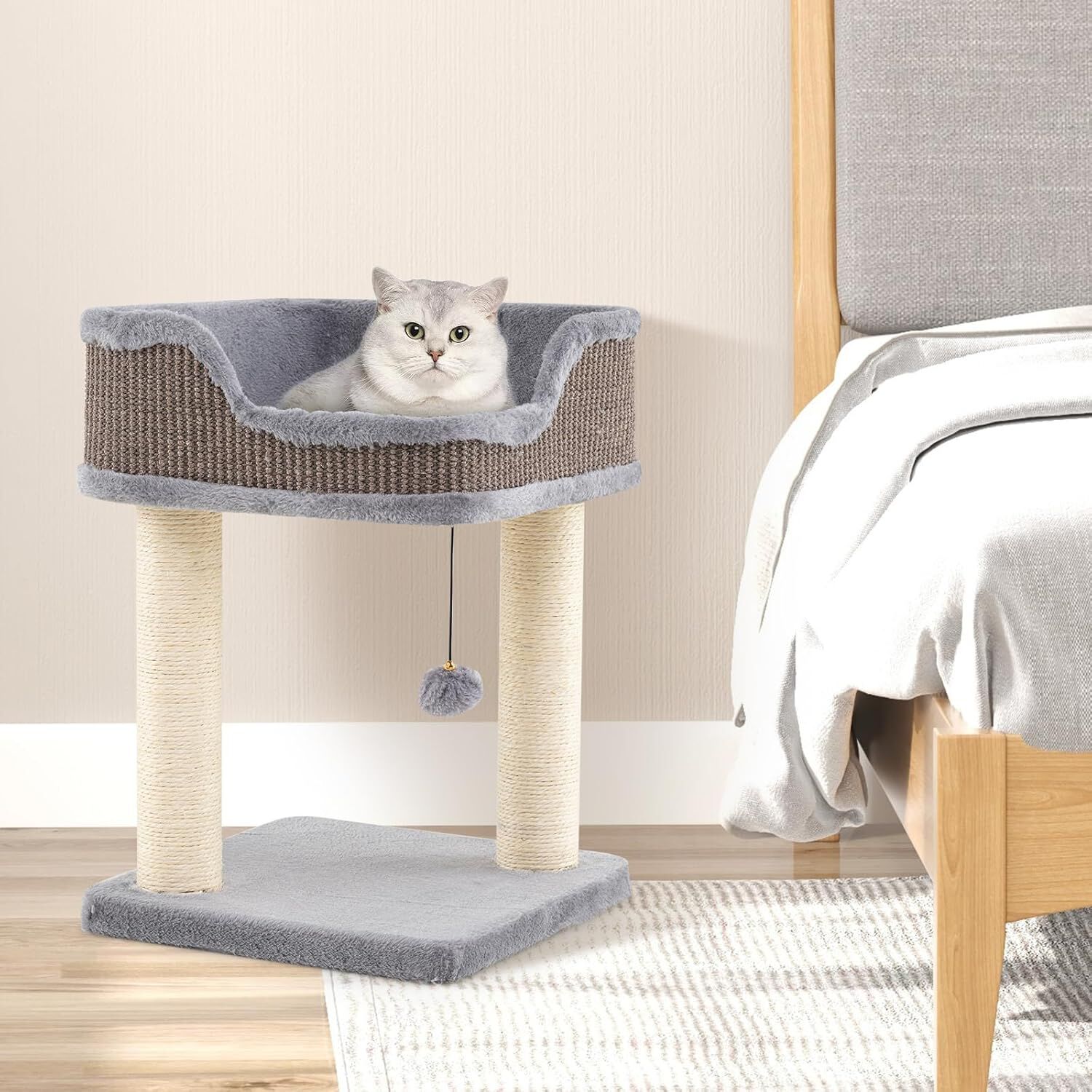 COSTWAY &Aacute;rbol Rascador Peque&ntilde;o para Gatos, 38 x 38 x 51 cm, Torre Rascador para Gatos con Plataforma Alfombrado de Felpa y Poste de Rascado de Sisal Natural, Cama para Gato, Relajarse y Dormir (Gris), , large Imagen numero 2