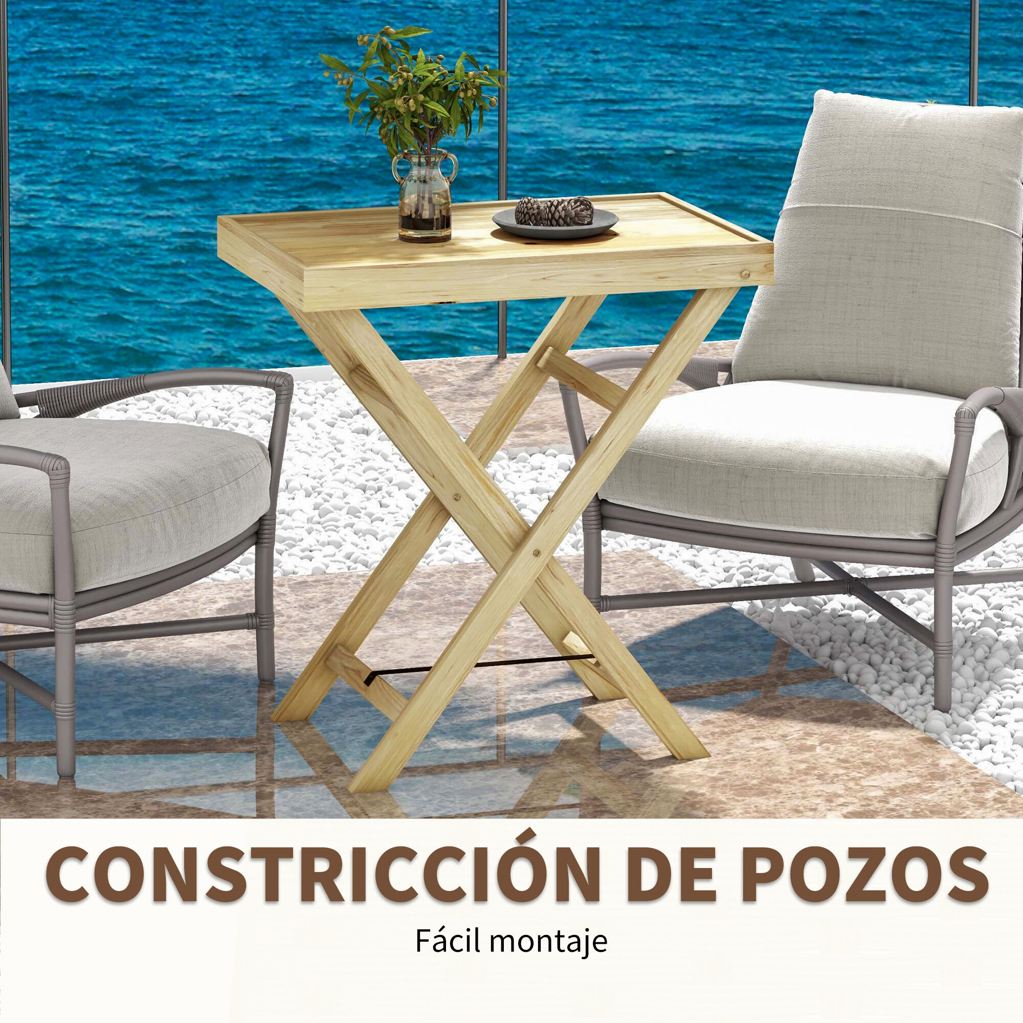 Outsunny Mesa de Jard&iacute;n Madera Natural, , large Imagen numero 5