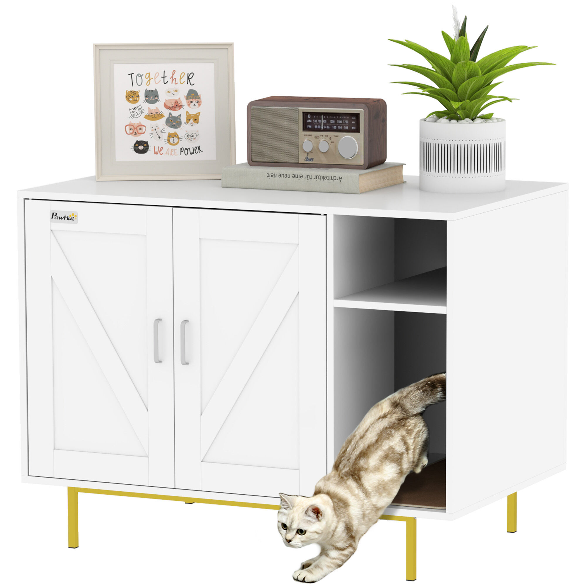 PawHut Mueble Arenero Blanco para gatos