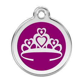 Red Dingo Placa identificativa Acero Inoxidable Esmalte Corona Morado para perros