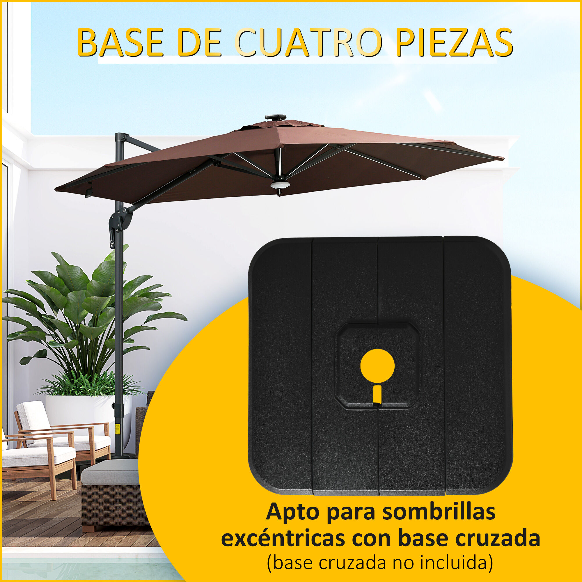 Outsunny Base de Sombrilla de 4 Piezas Rellenable de Agua 90 kg o Arena 130 kg Pesos para Base Cruzada de Parasol para Jard&iacute;n Terraza Patio 98x98x13 cm Negro, , large Imagen numero 4