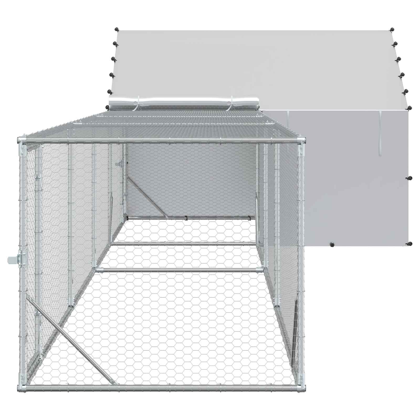 vidaXL Gallinero con techo y patio 2 uds. Plateado Acero Galvanizado de Patio, , large Imagen numero 5