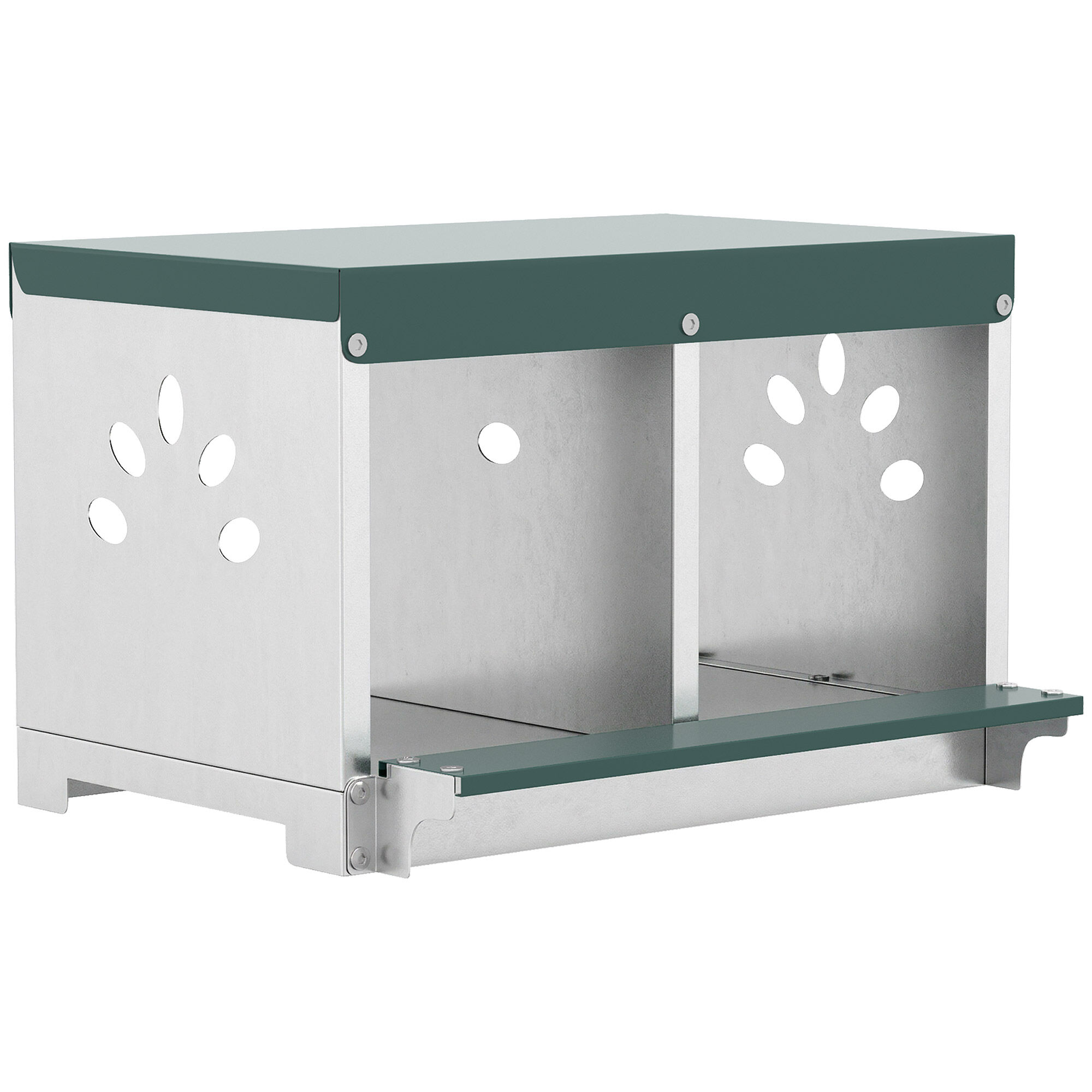 PawHut Ponedero para Gallinas de Acero Galvanizado con 2 Huecos, Caja Nido para 2 Gallinas con Techo Impermeable y Ventilaci&oacute;n, para Recoger los Huevos m&aacute;s Limpios, Plateado y Verde, , large Imagen numero 1