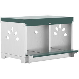 PawHut Ponedero para Gallinas de Acero Galvanizado con 2 Huecos, Caja Nido para 2 Gallinas con Techo Impermeable y Ventilaci&oacute;n, para Recoger los Huevos m&aacute;s Limpios, Plateado y Verde
